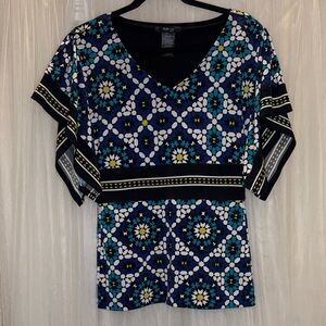 Style & Co. Blue and White Patterned Blouse
